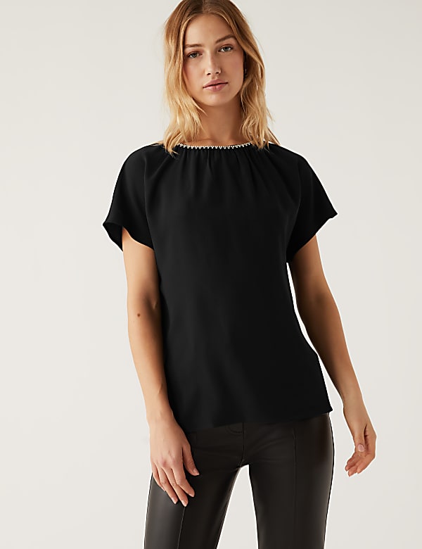 Embellished Round Neck Short Sleeve Top