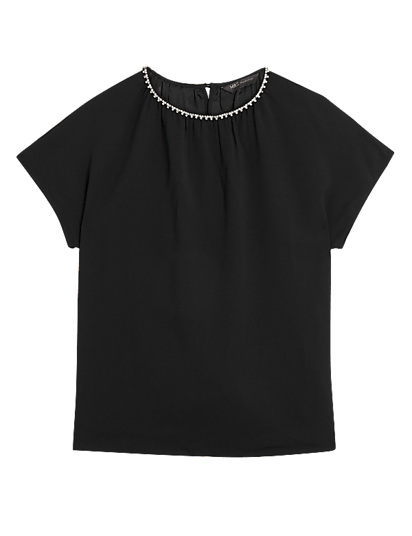 Embellished Round Neck Short Sleeve Top
