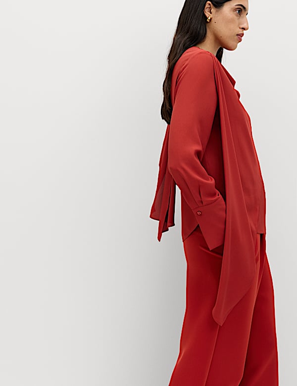 Draped Detail Cowl Neck Top - FR