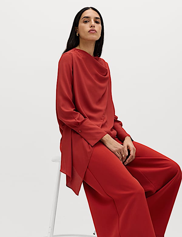 Draped Detail Cowl Neck Top - FR