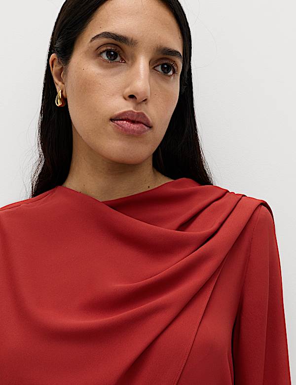 Draped Detail Cowl Neck Top - FR