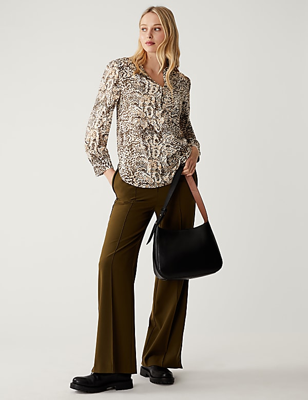 Printed V Neck Popover Blouse