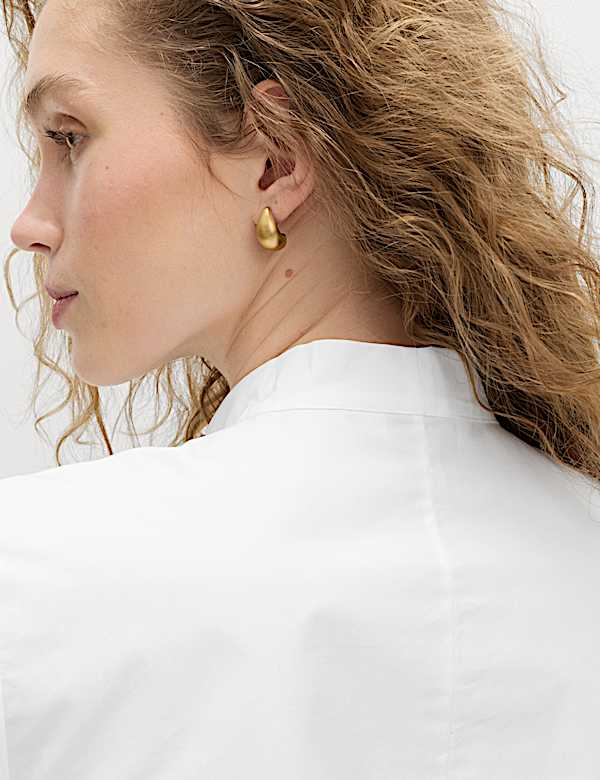 חולצה מכותנה טהורה עם קשירה בצווארון ושרוול בלוזון - IL