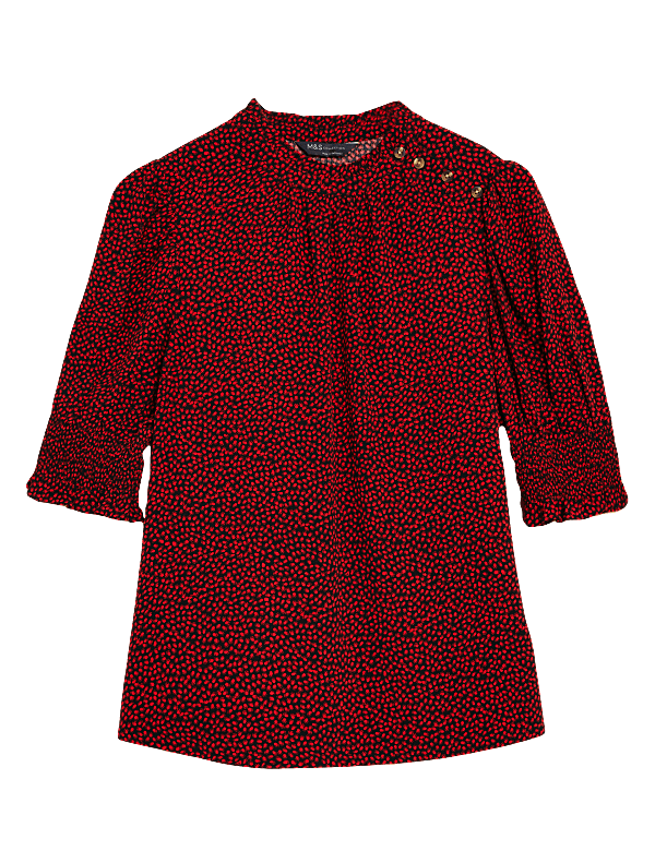 Printed High Neck Short Sleeve Blouse