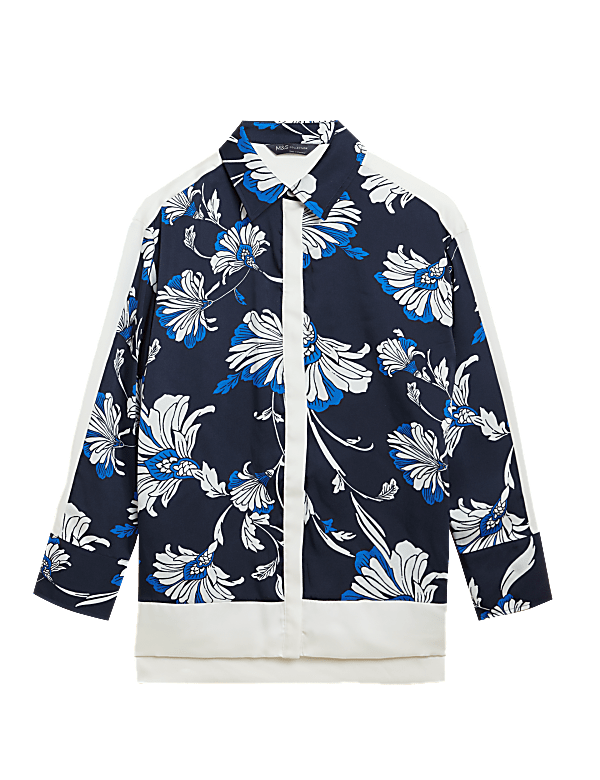 Floral Collared Longline Long Sleeve Shirt