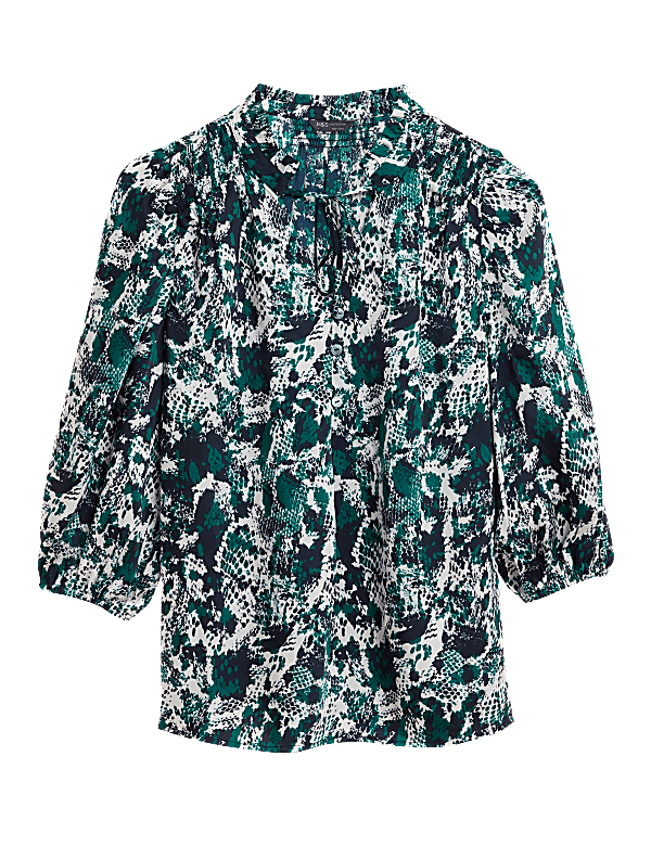 Animal Print Tie Neck 3/4 Sleeve Blouse