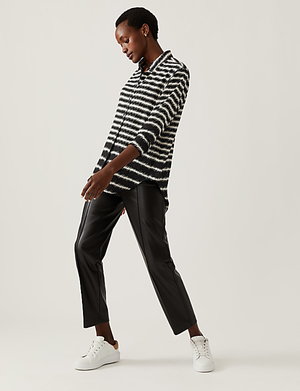 Striped Collared Longline Long Sleeve Shirt