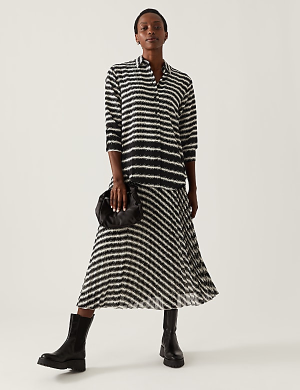 Striped Collared Longline Long Sleeve Shirt