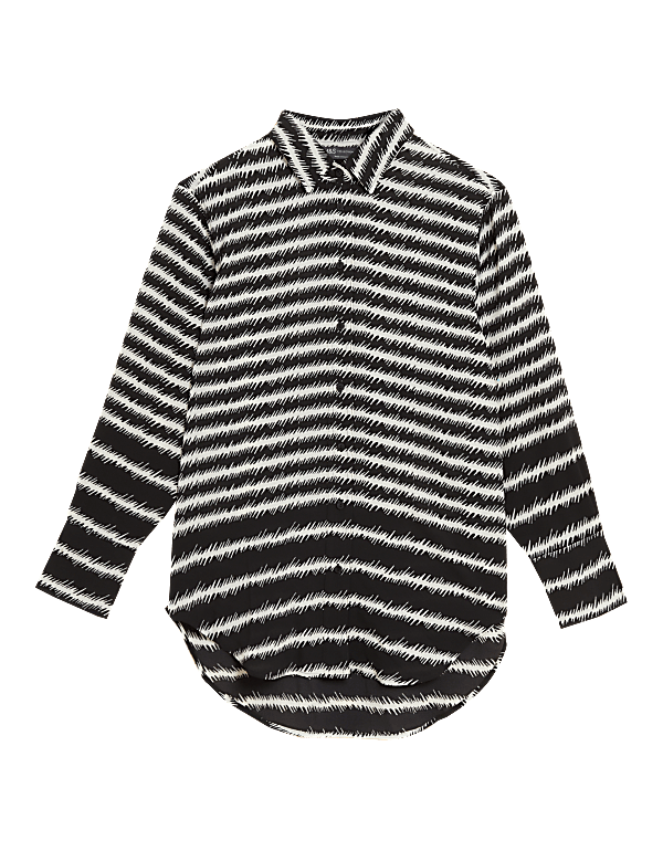 Striped Collared Longline Long Sleeve Shirt