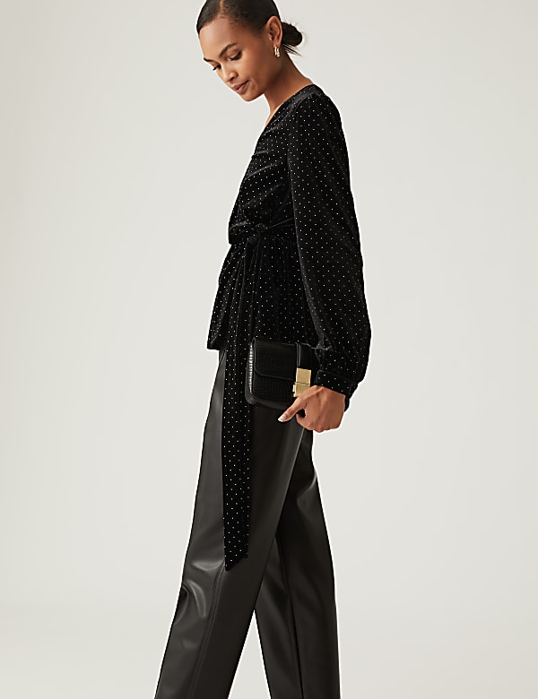 Velvet Studded V-Neck Wrap Top