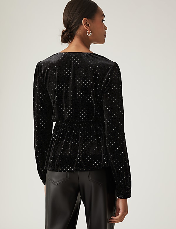 Velvet Studded V-Neck Wrap Top