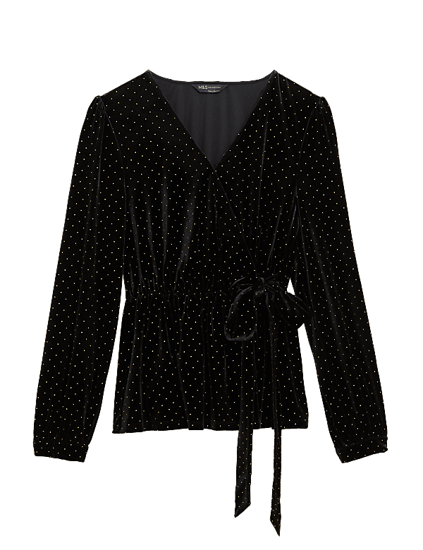 Velvet Studded V-Neck Wrap Top