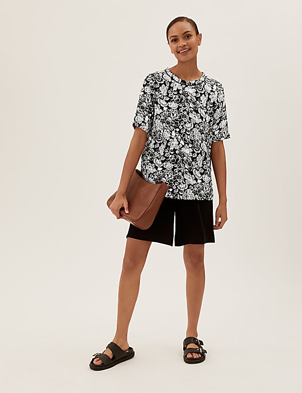Floral Round Neck Short Sleeve Top