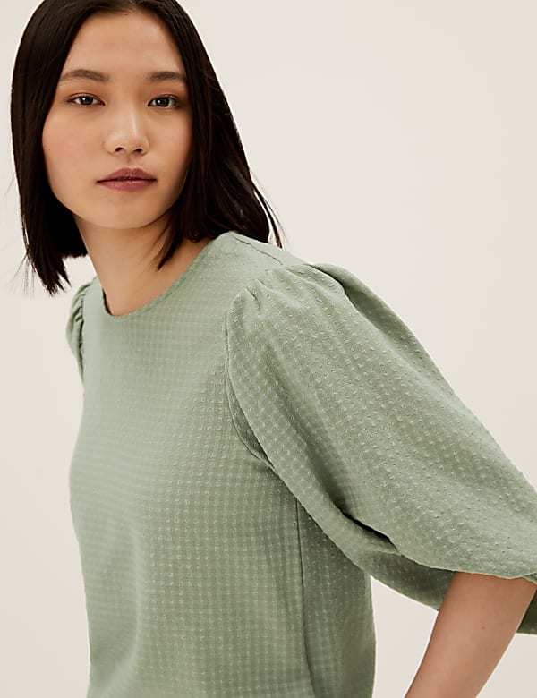 Checked 3/4 Sleeve Top