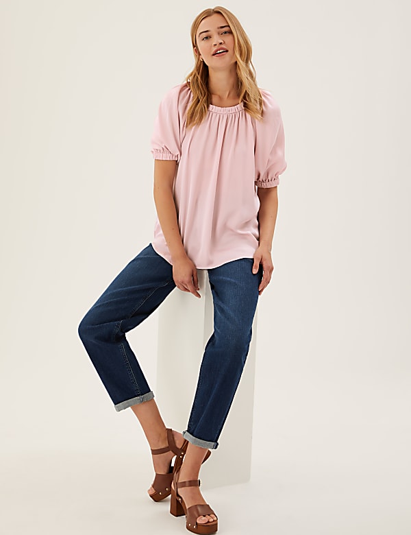Round Neck Short Sleeve Blouse