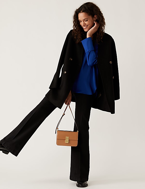 Satin V-Neck Long Sleeve Popover Blouse