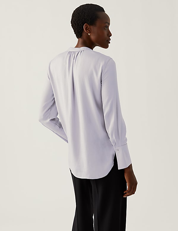 Satin V-Neck Long Sleeve Popover Blouse