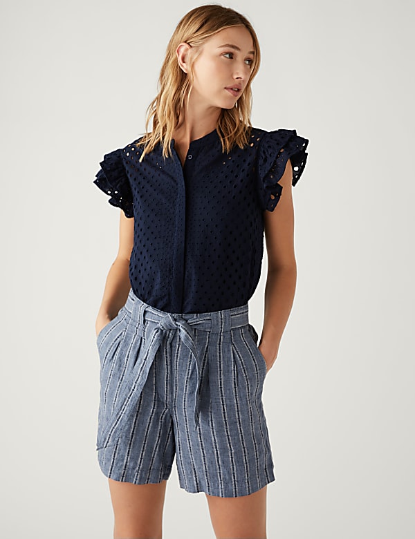 Pure Cotton Broderie Frill Detail Top