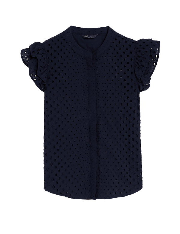 Pure Cotton Broderie Frill Detail Top