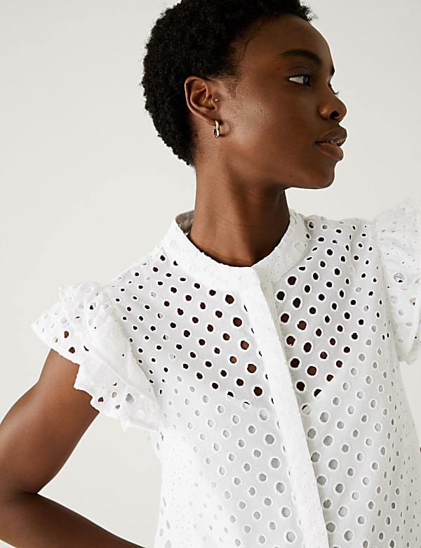 Pure Cotton Broderie Frill Detail Top