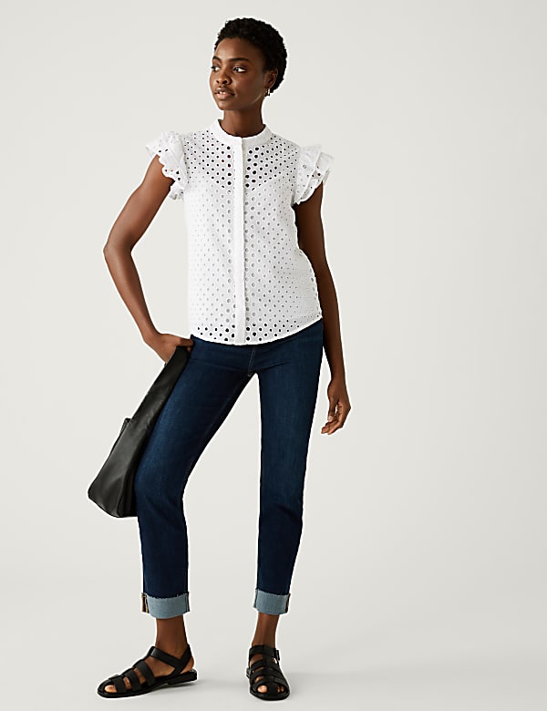 Pure Cotton Broderie Frill Detail Top