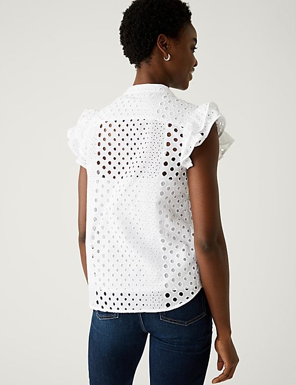 Pure Cotton Broderie Frill Detail Top