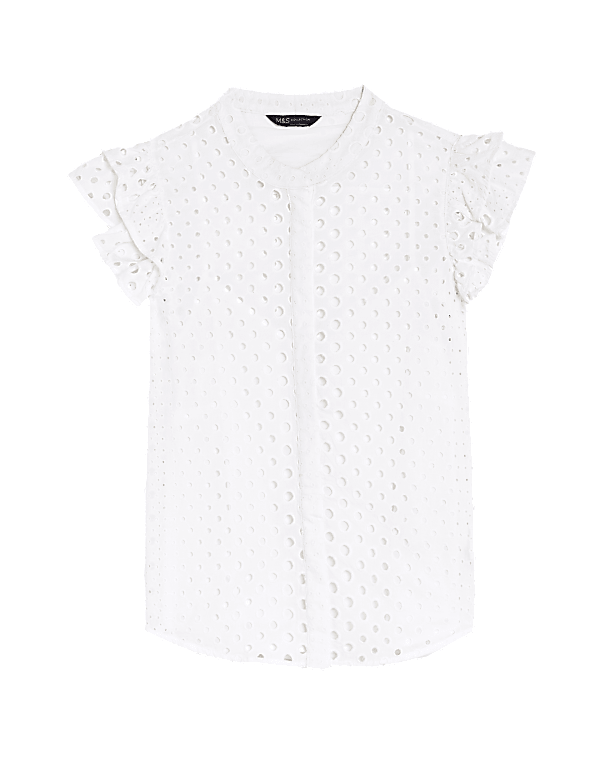 Pure Cotton Broderie Frill Detail Top