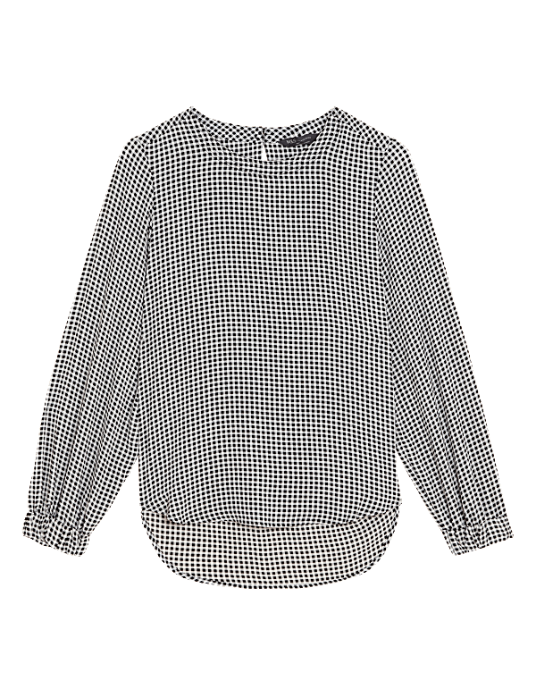 Gingham Round Neck Long Sleeve Top