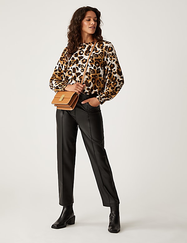 Animal Print Round Neck Long Sleeve Top