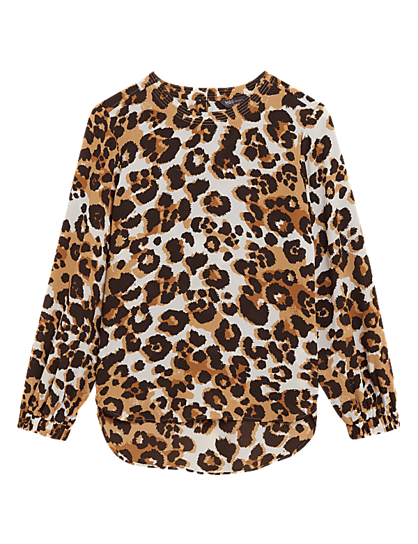 Animal Print Round Neck Long Sleeve Top