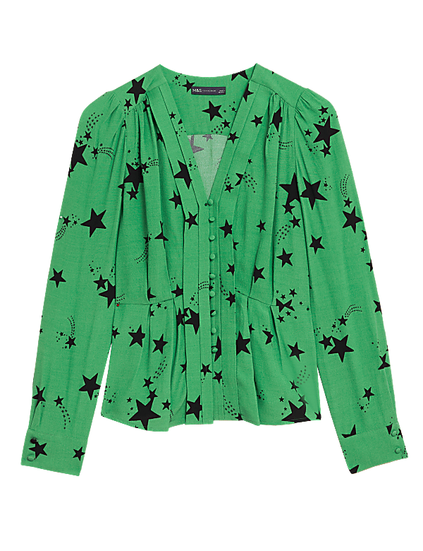 Star Print V-Neck Blouse