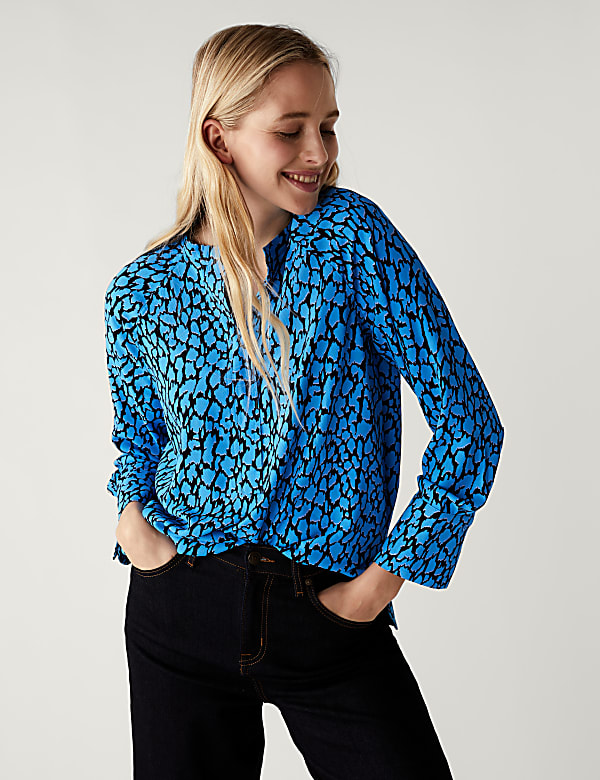 Printed V-Neck Oversized Popover Blouse