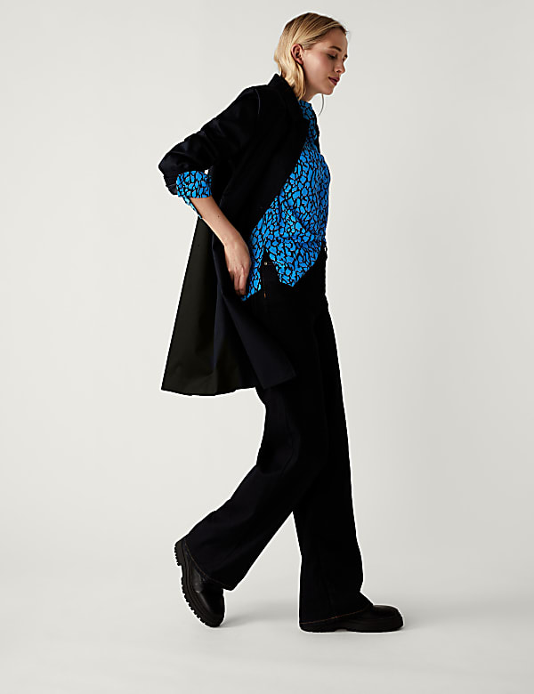 Printed V-Neck Oversized Popover Blouse
