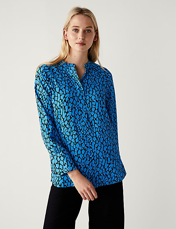 Printed V-Neck Oversized Popover Blouse