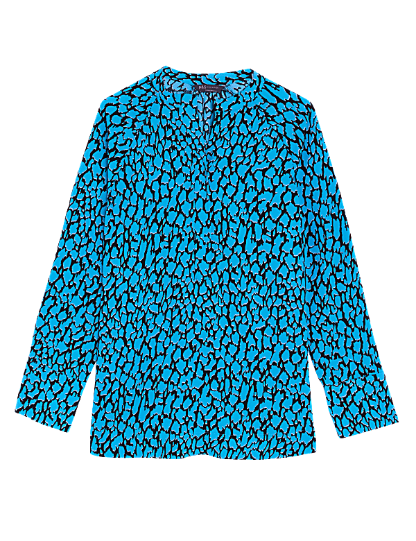 Printed V-Neck Oversized Popover Blouse