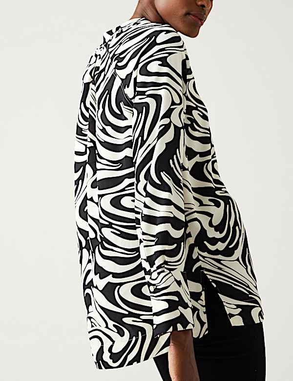Printed V-Neck Oversized Popover Blouse