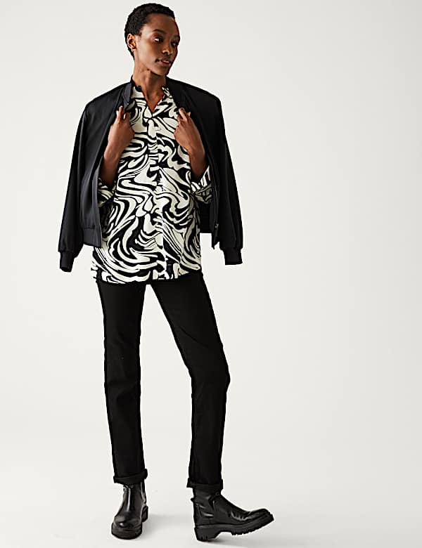 Printed V-Neck Oversized Popover Blouse