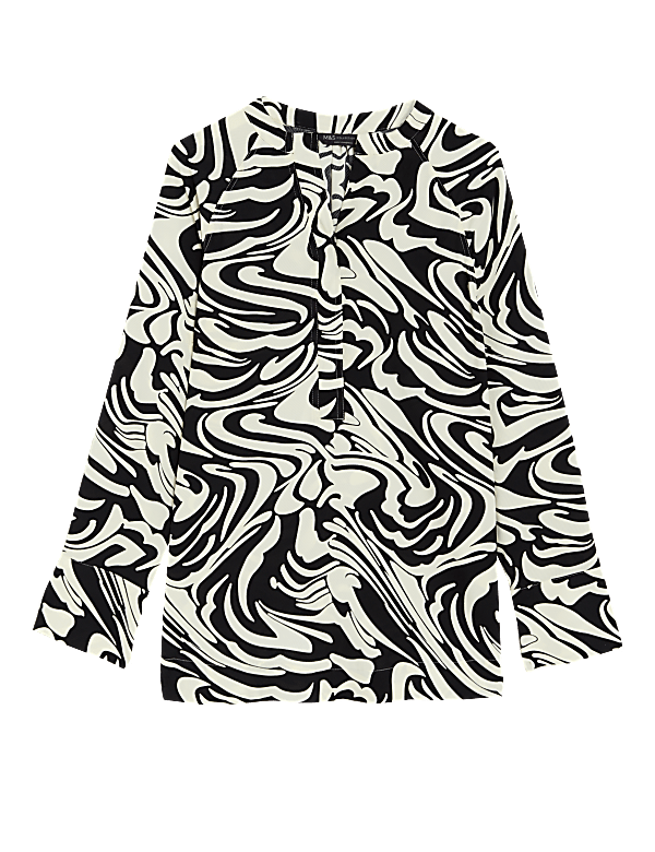 Printed V-Neck Oversized Popover Blouse
