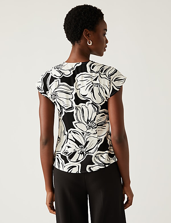 Floral V-Neck Knot Front Blouse