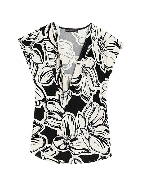 Floral V-Neck Knot Front Blouse