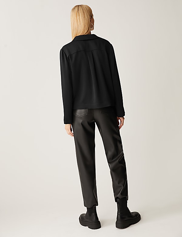 Satin Collared V-Neck Button Detail Blouse
