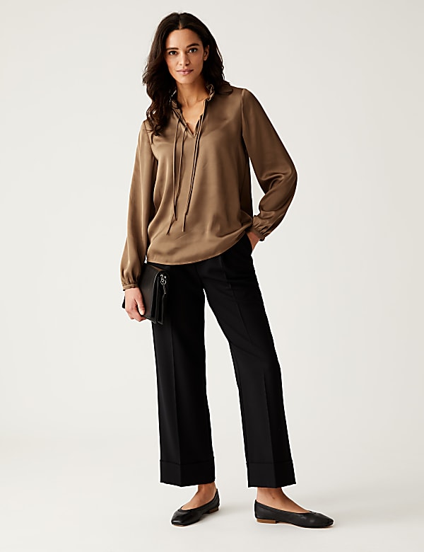Tie Neck Blouson Sleeve Blouse