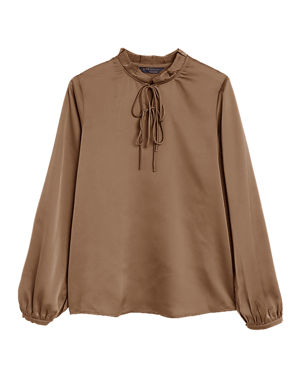 Tie Neck Blouson Sleeve Blouse