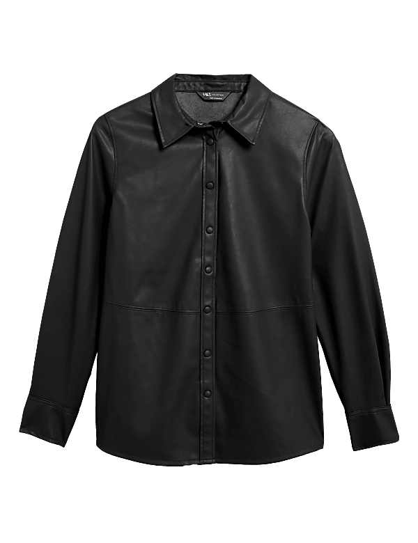 Buy Faux Leather Collared Long Sleeve Shirt at Marks Spencer