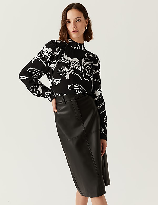 Printed Tie Neck Long Sleeve Blouse