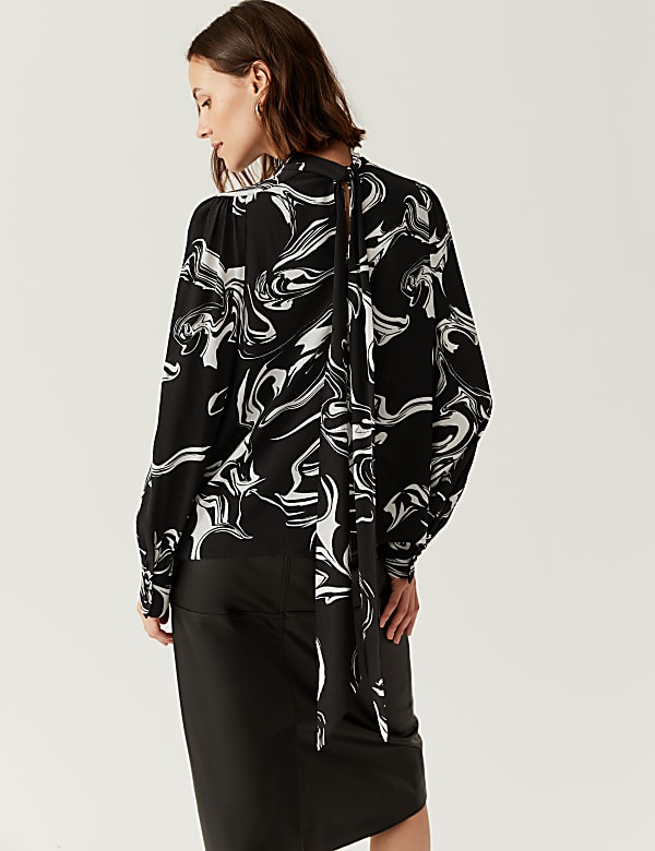 Printed Tie Neck Long Sleeve Blouse
