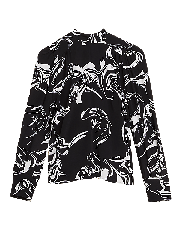 Printed Tie Neck Long Sleeve Blouse