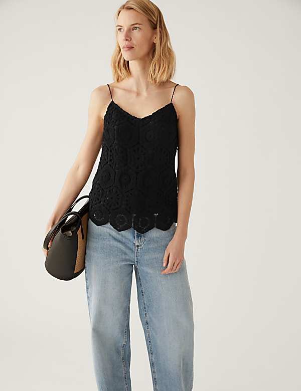 Buy Cotton Rich Embroidered Cami Top at Marks & Spencer