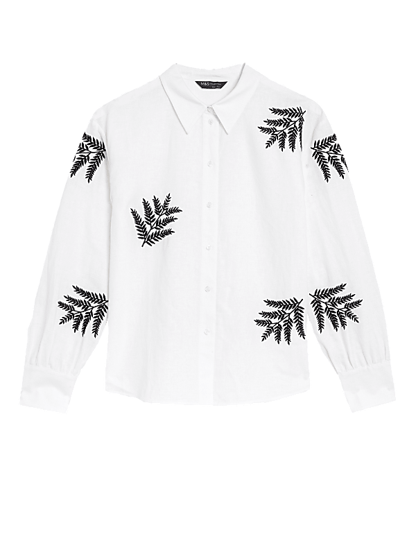 Linen Rich Embroidered Collared Shirt