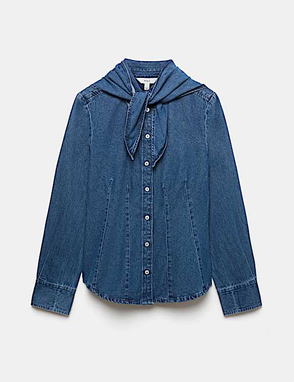 Camisa de denim con detalle de bufanda - ES
